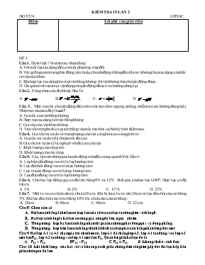 Kiểm tra 15 lần 2 môn vật lí 10